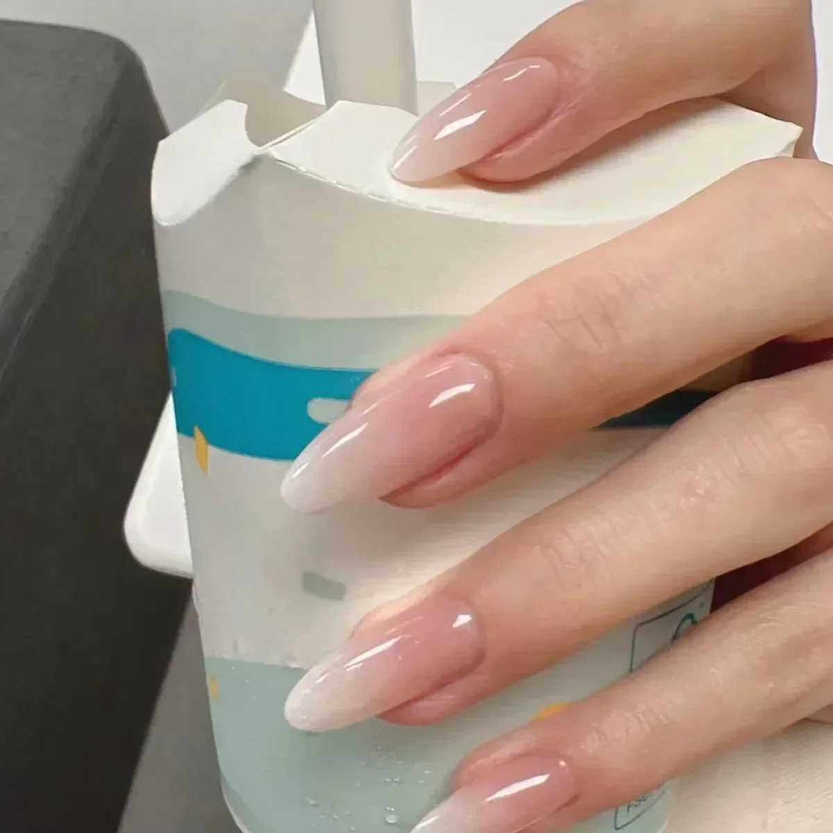 24pcs Orange Gradient Almond Fake Nail Detachable Simple Solid Color Pressing Fake Nail Tip with Glue Long y2k Pink Nail W250410