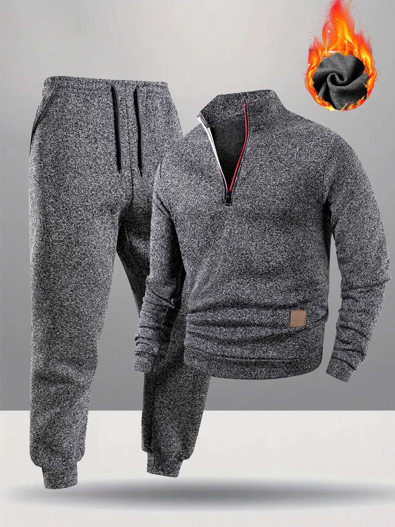 Mens Solid Color Casual Tracksuit Spring and Autumn 2025 New Long Sleeves Pullover Pants Two-piece Set Daily Jogging Suit W251110