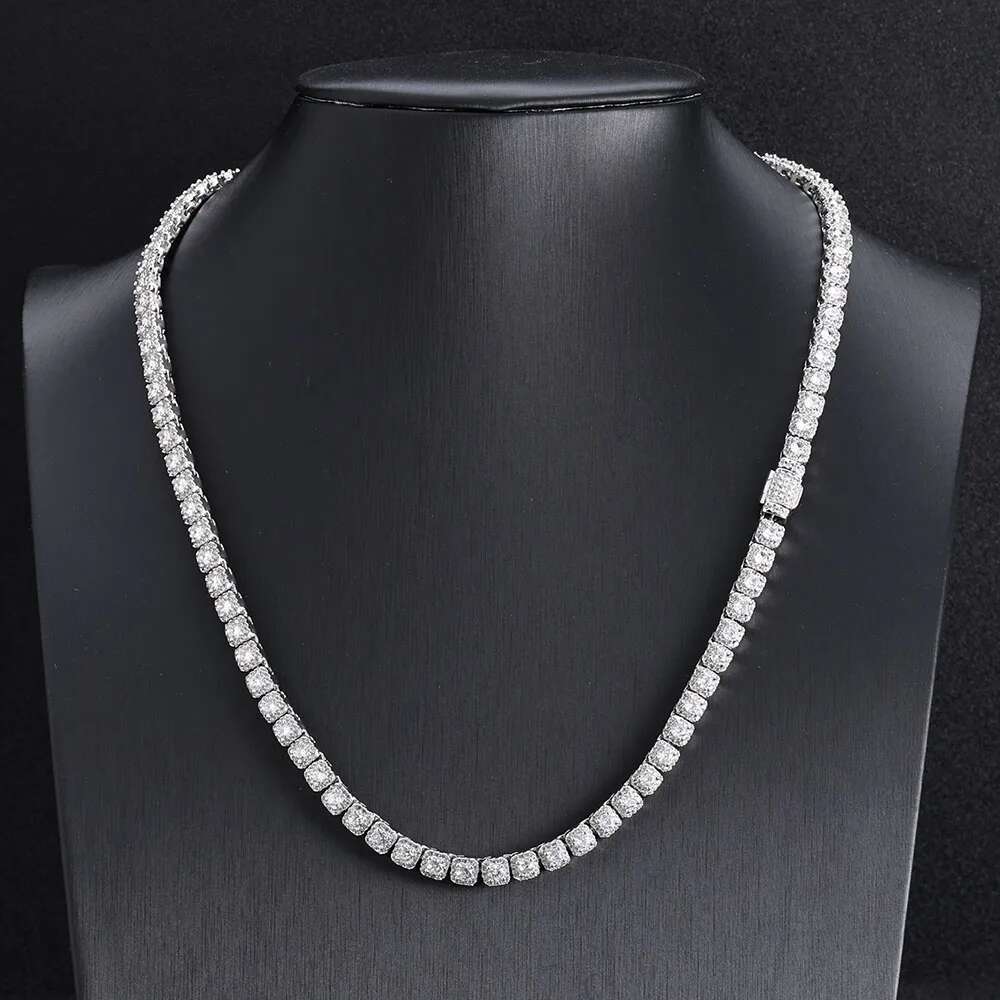 ESKEEM 925 Sterling Silver Tennis Chain Luxury 5mm Custom VVS Moissanite Diamond Cluster Tennis Chain Necklace