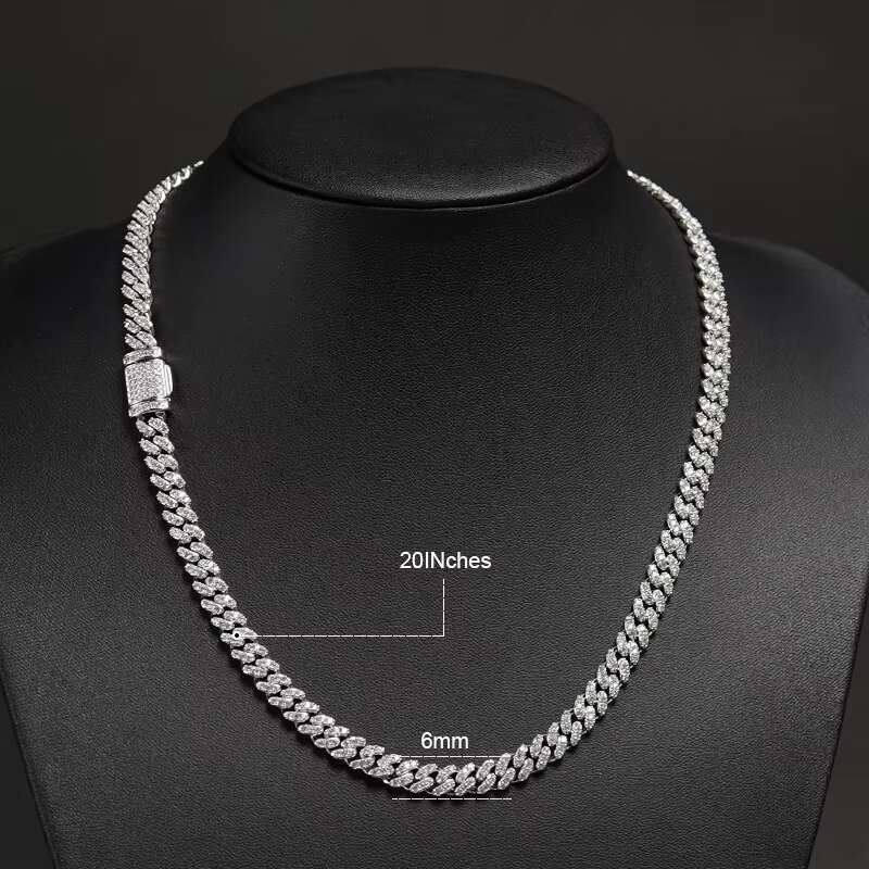 Hip Hop Iced Out Jewelry Miami Iced Out Cuban Link Chain 6mm 8mm Gold Plated 925 Sterling Silver Cuban Chain Women Men