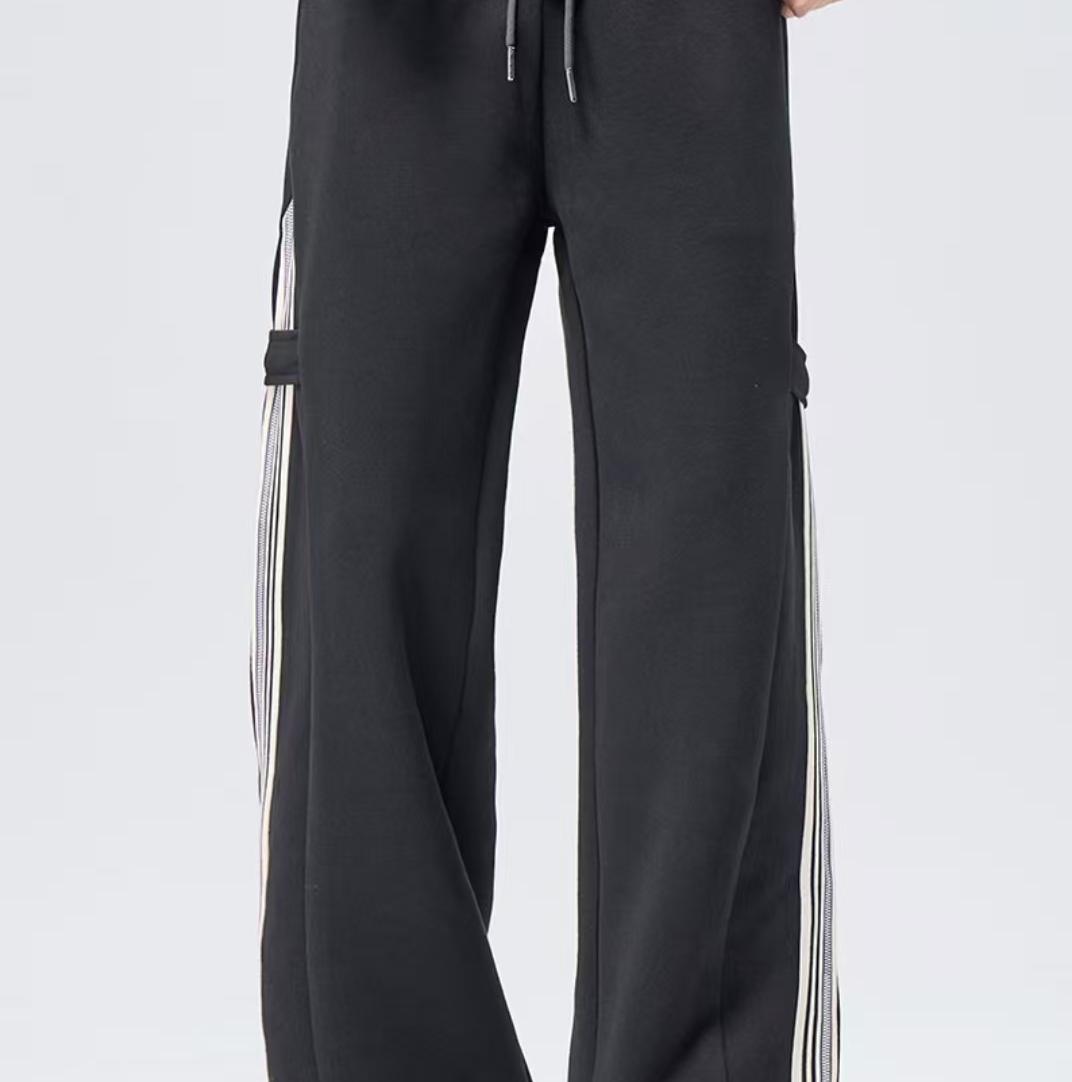 Men's New Arrival Trendy Knit Pants - Longer Length Black Relaxed Straight-Leg Trousers 3021