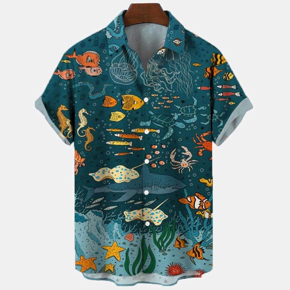 Marine animal whale 3D printing Hawaiian beach shirt mens casual fashion street clothing short sleeved shirt top mens clothing X250410