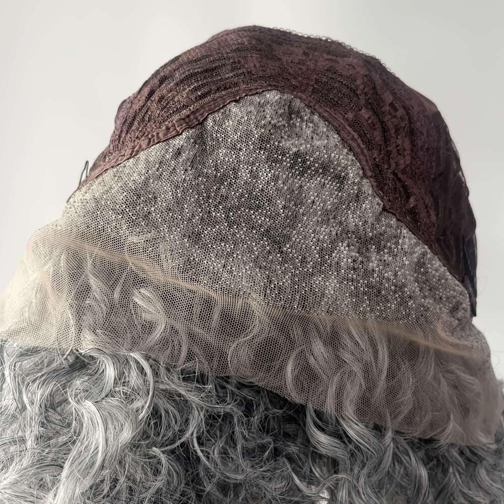 Gray Kinky Curly Synthetic Front Pre-Plucked, 13X3 Lace Area, High-Temperature Fiber, Heat Resistant, Glueless Full Set Women - Ideal Mother's Da