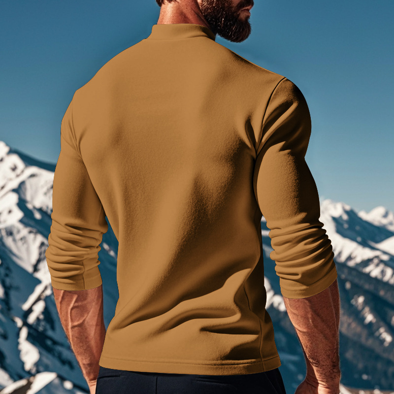 2025 Autumn New Long Sleeve T-shirt Knitted Bottom Shirt Slimming Solid Color Versatile Half High Neck Mens Top