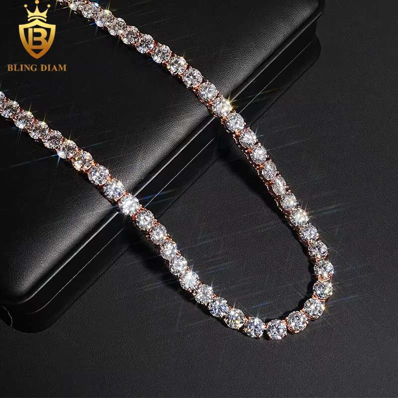 Blingdiam Jewelry 8mm Tennis Chain Hip Hop 925 Silver VVS Moissanite Big Diamond Iced Out