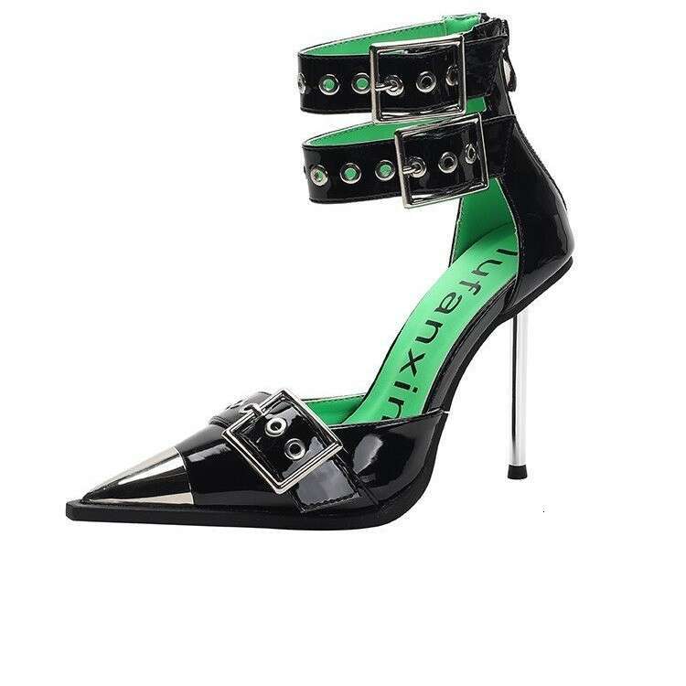 Woman Sandals High Sandals For Women New Color Blocked Zipper Punk Style Cool Handsome Rivet Belt Buckle Thin Heel Women S Shoes