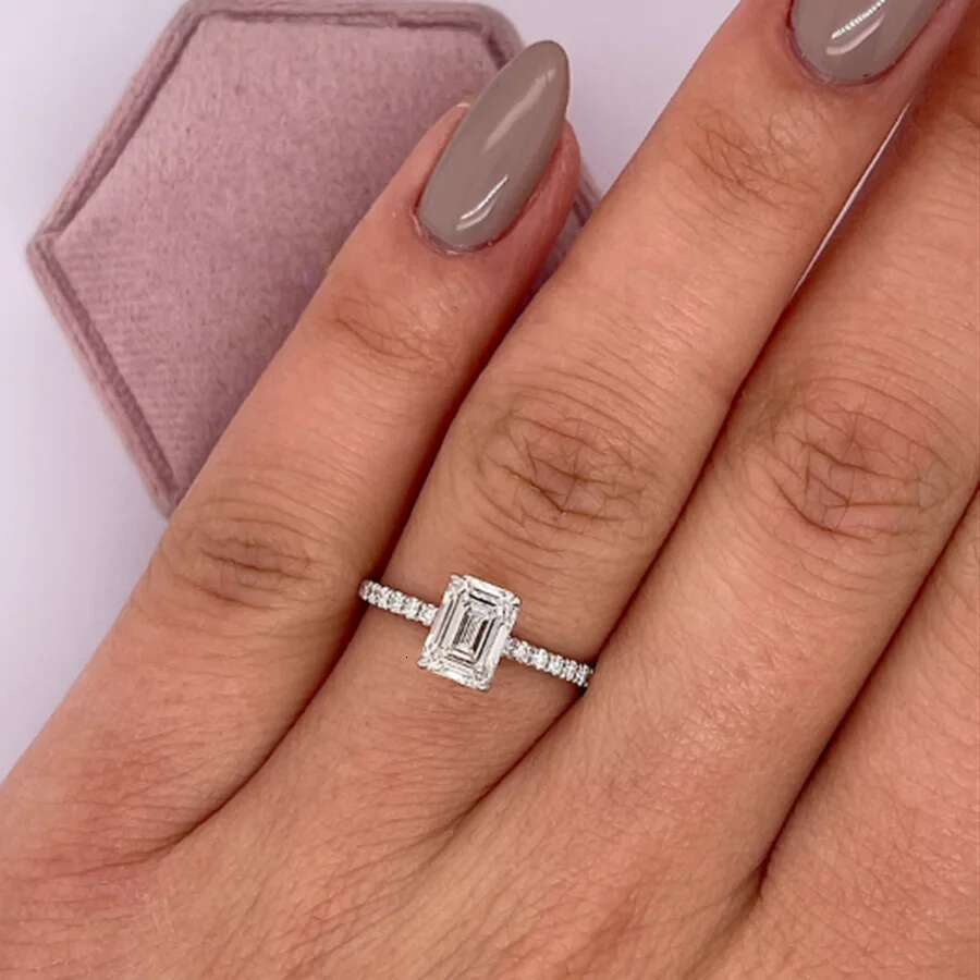 IGI Certified Real Lab Grown Diamond Engagement Ring VS1 DE Emerald 1Ct Engageing Wedding Ring For Woman 14k White Gold