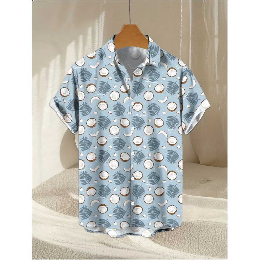 Fruit 3D printed fashionable mens shirt lemon banana 3D printed summer short sleeved Hawaiian beach holiday cool casual top X250410