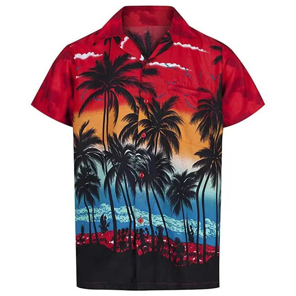 Hawaii Palm Tree 3D Printed Mens Shirt Mens/Womens Casual Fashion Short Sleeve Shirt Collar Button Top Oversized Unisex Clothing X250410