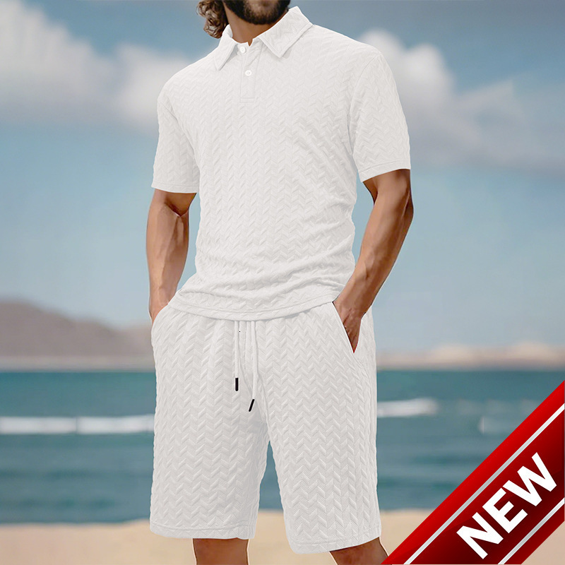 Summer Jacquard Multi Color Casual Set T-shirt Shorts Mens Solid Color Fashion Sports Fitness Men