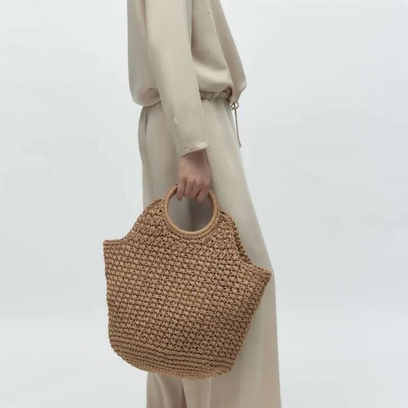 Round Handle Woven Bag Summer Raffia Straw Designer Handbags Handmade Large Travel Beach Bags For Woman Shopper Tote Clutch