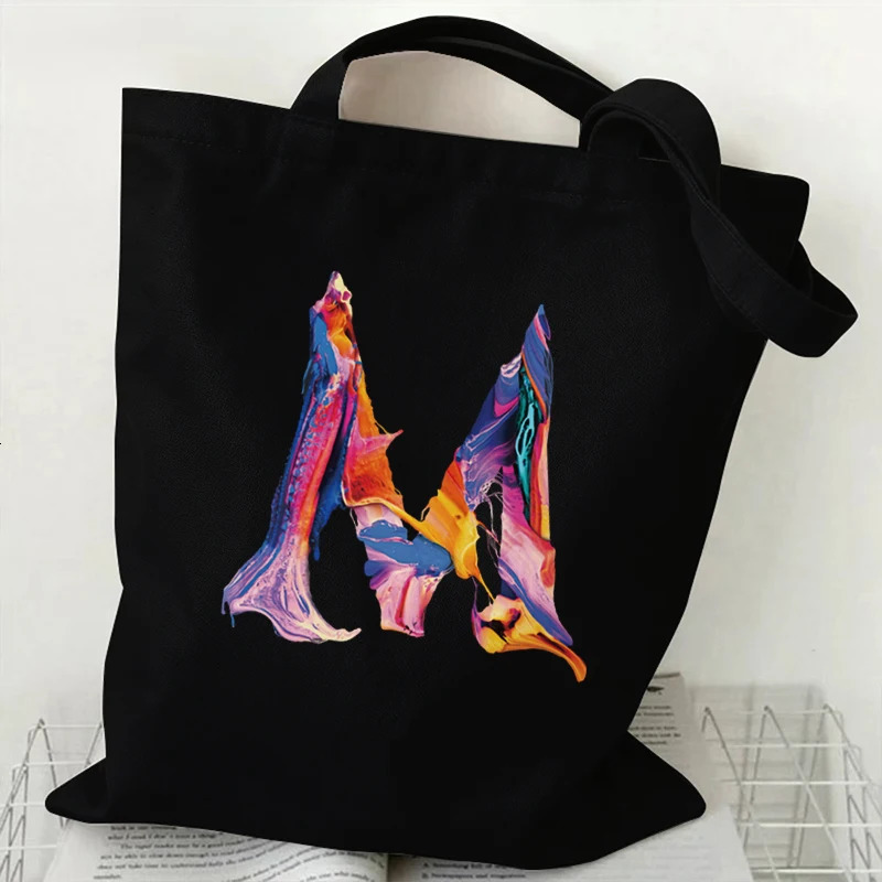 AZ 26 Letter Painting Graphic Handbag Fashion Canvas Tote Bags Female Large Capacity Supermarket Shopping Shoulder Bag 251110