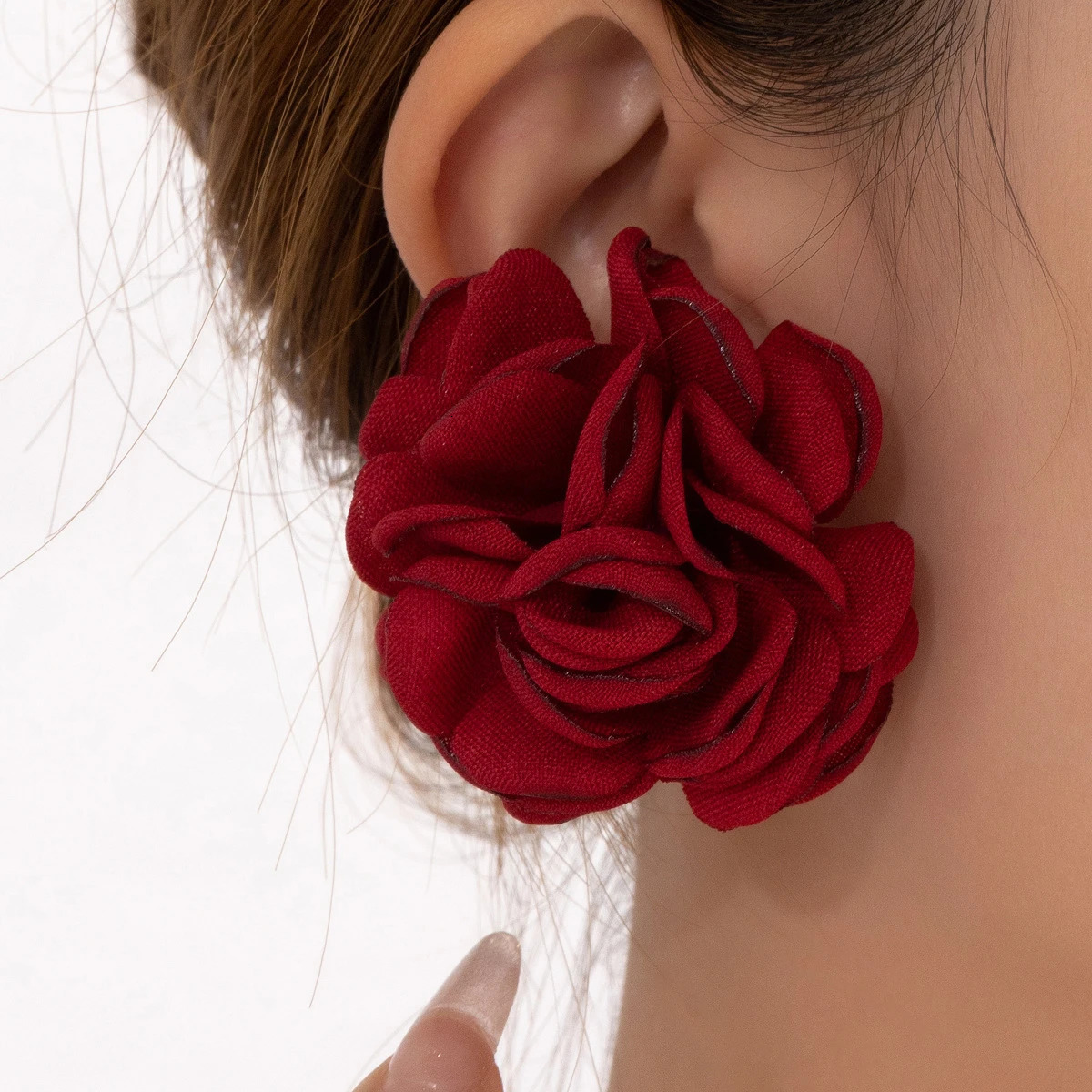 Stud Earrings For Women Elegant Temperament Large Size Rose Flocking Cloth Ear Accessories Fashion Jewelry Party Holiday AE252 250409