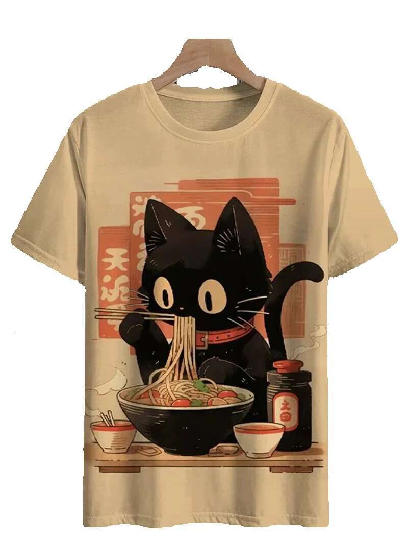 Interesting cat pattern for men, fashionable summer short sleeved round neck 3D printed children's T-shirt, casual oversized Haruku T-shirt