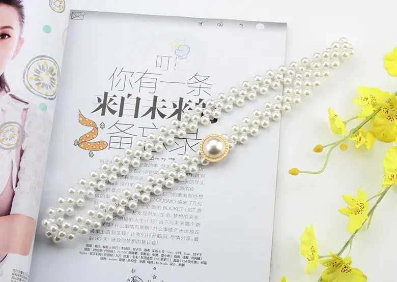 New Fashion Thin Belt Simulated Pearl Elastic Waist Belt Warm Dress Leather Decoration Fashion Girl Gift Belt X250410
