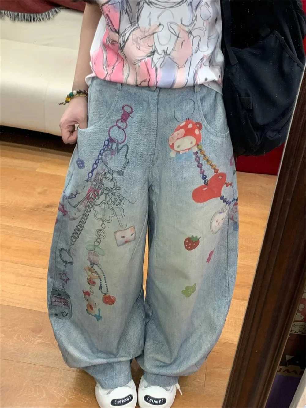Womens Jeans American Retro Wide Fit Baggy Denim Pants Y2k Wide-legged Dragging Pants Trousers High Street Japanese New C251110