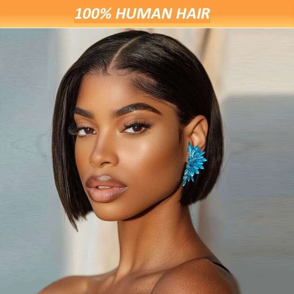 Women's Brazilian Remy Human Hair Looking 150% Density, Pre-Plucked Hairline, 8-12 Inch Lengths, Straight Bob Cut For Everyday & Special Events 1