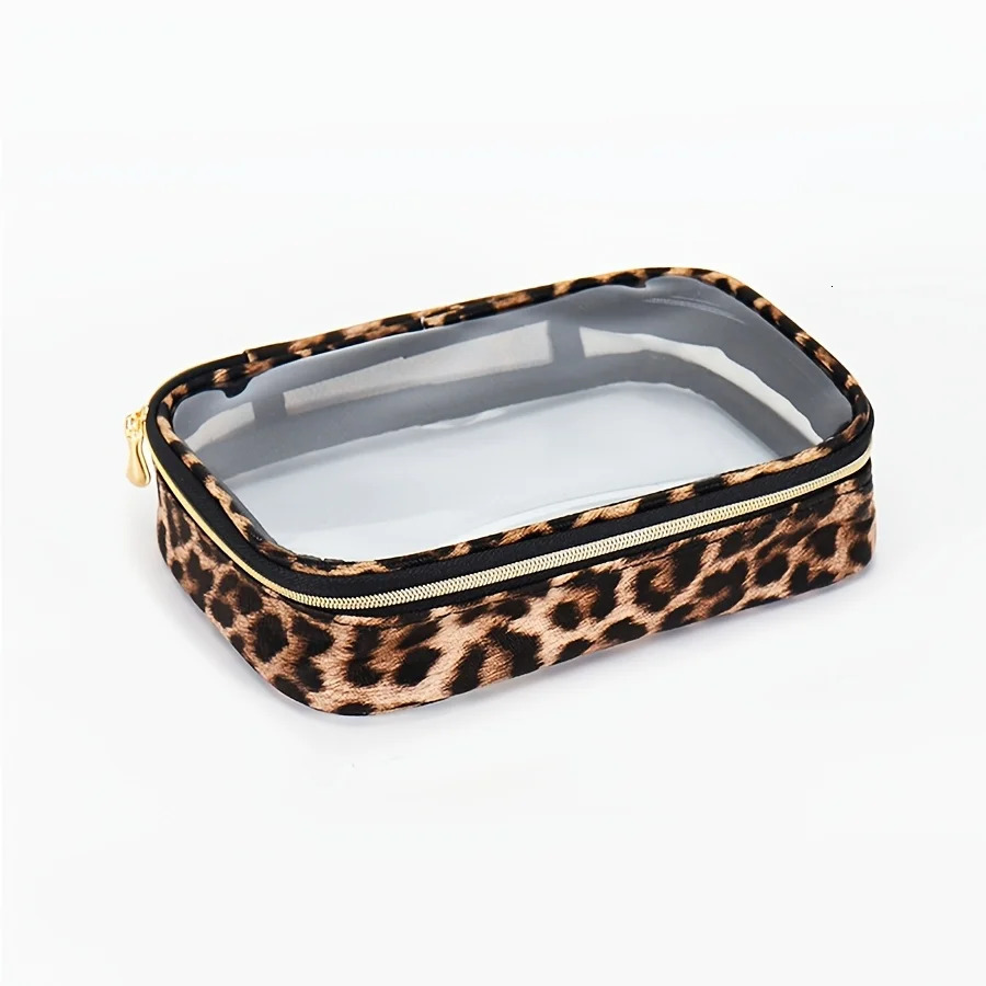 Leopard Print Clear Makeup Bag - Waterproof Large Capacity Travel Cosmetic Organizer with Zipper 251110