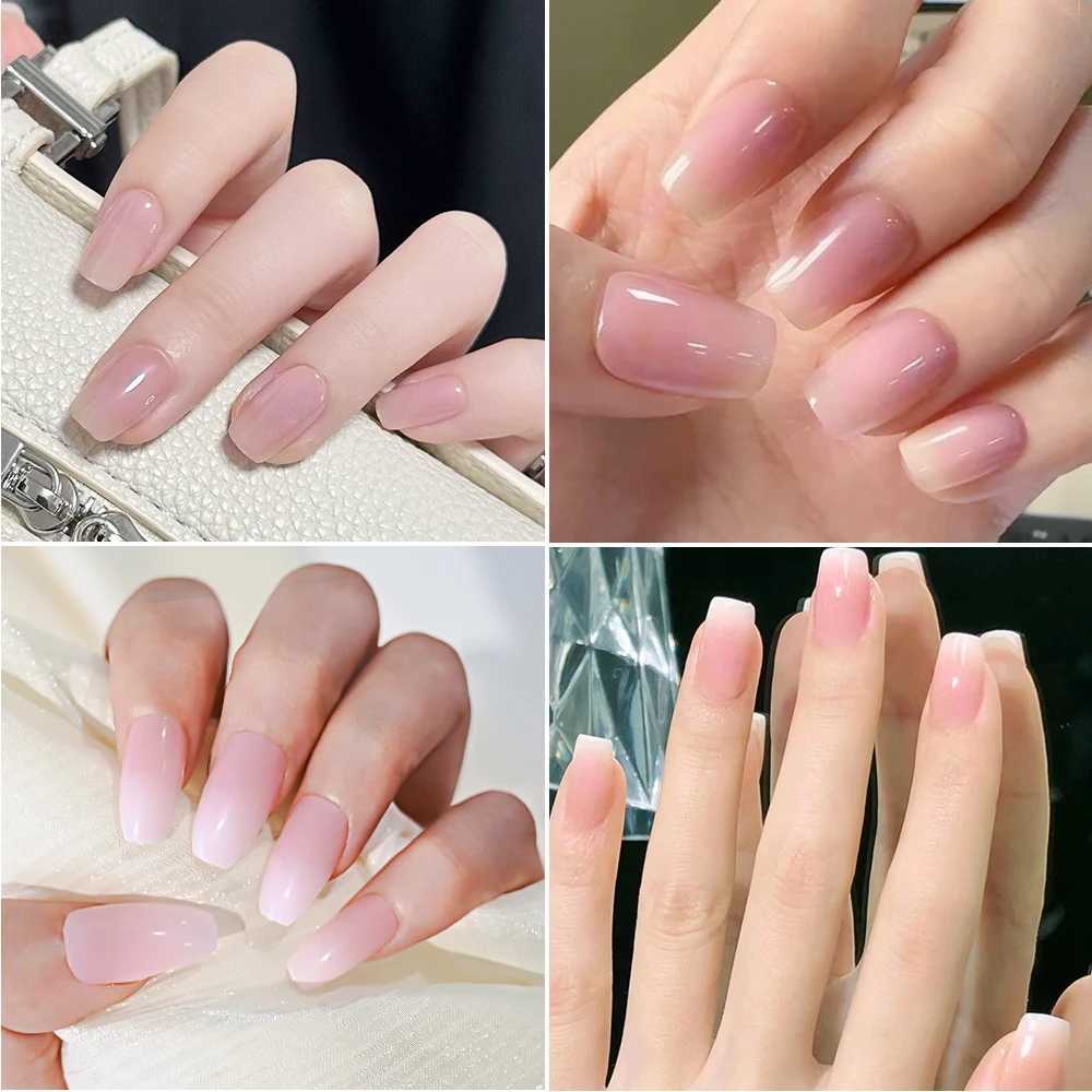 20 pieces of pink Ombre coffin press machine nails smooth handmade acrylic fake nails with gradient design at the tip artificial fake nails W250410