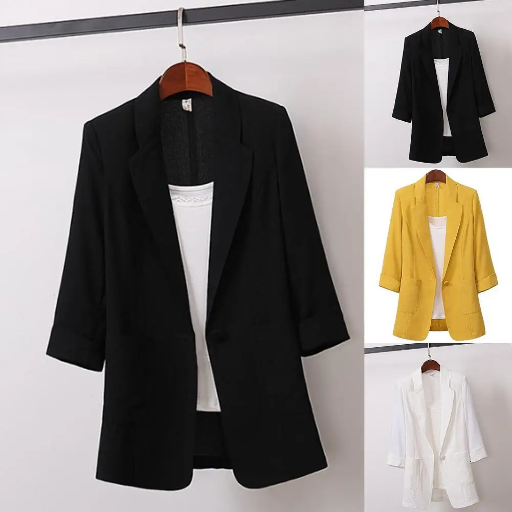 Basic cotton linen onethird single button womens jacket 2023 summer Korean fashion casual short sleeved 250407