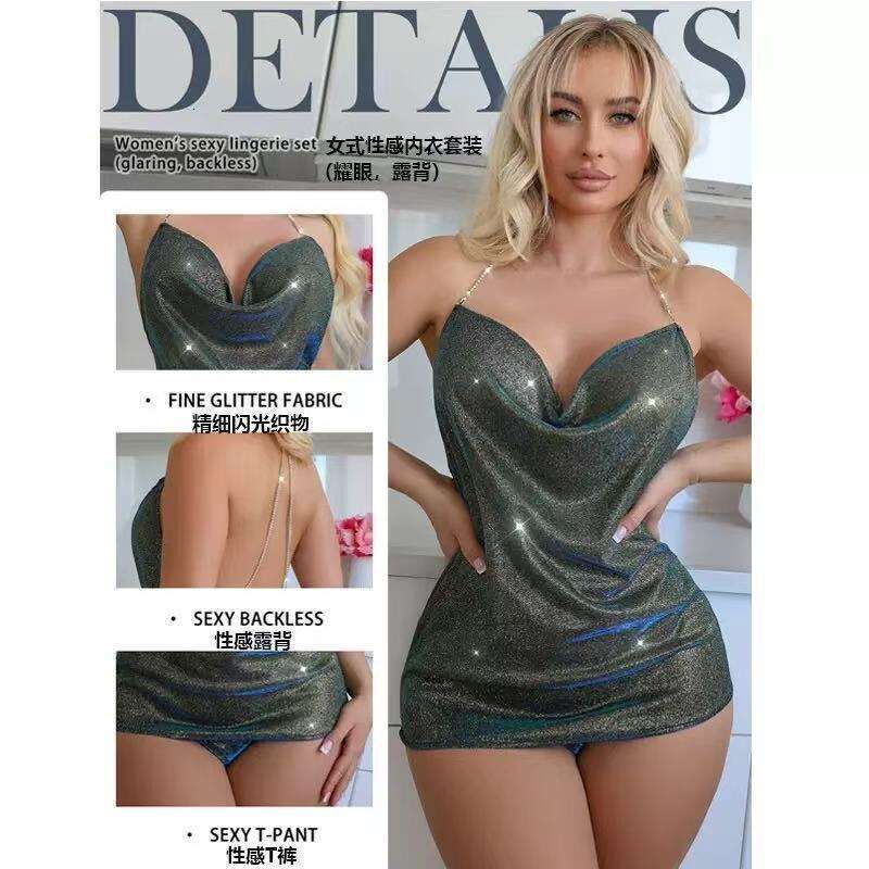 Style SEXY DRESSES FOR WOMEN Lingerie Pure Desire Backless Diamond Chain Cross Strap Shiny Bodycon Temptation Night club maxi dress