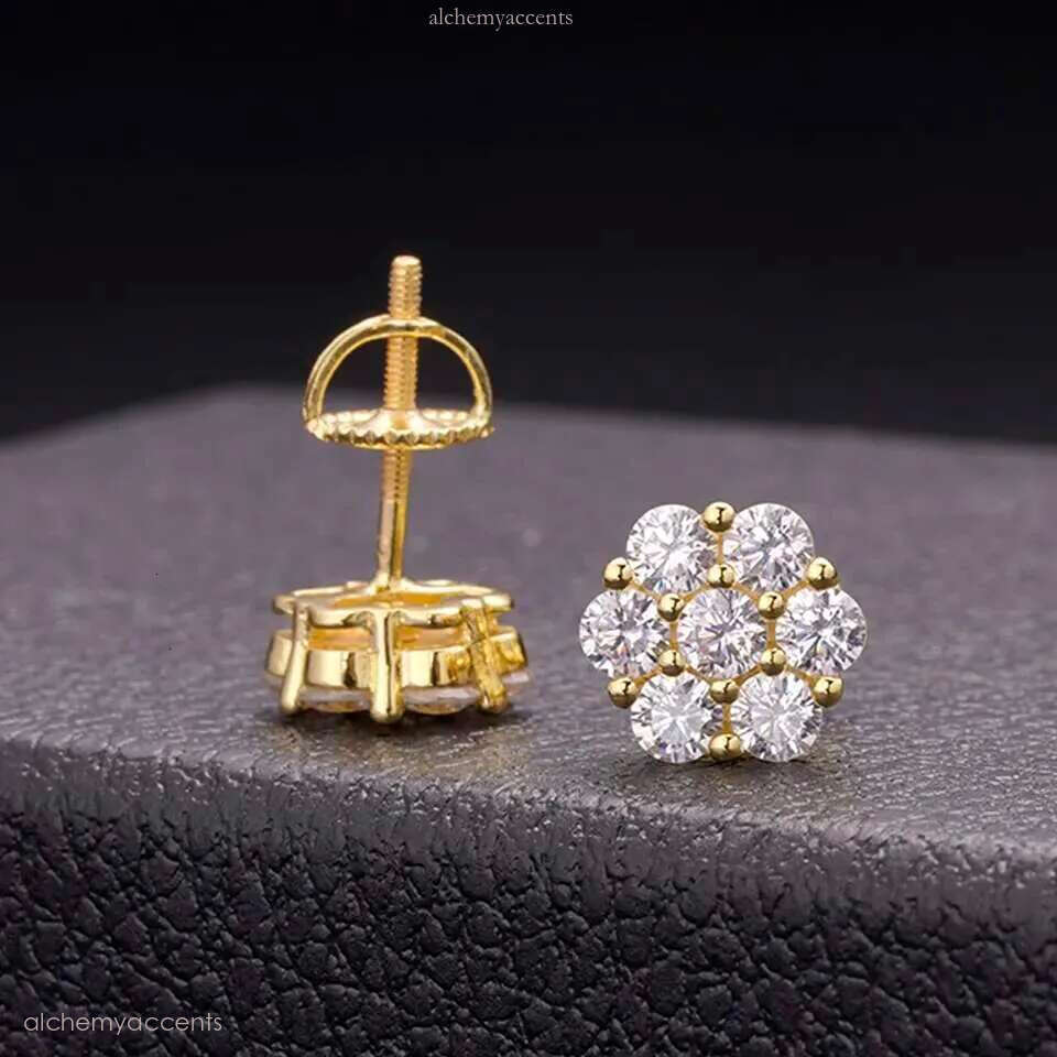 2023 fashion top quality earrings for man 10k gold plated sier needle VVS moissanite Real Gold Earrings