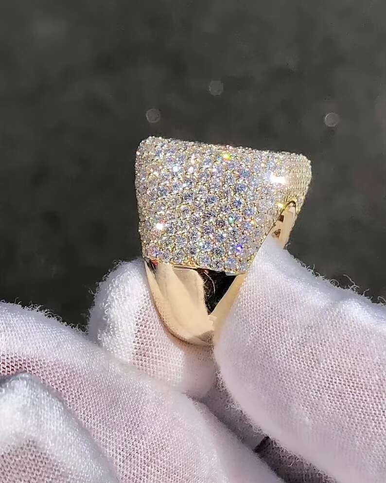 Hit Hop Jewelry Ring Fully Iced Out VVS Round Diamond Ring Bustdown 925 Sterling Silver Casual Rings for Men