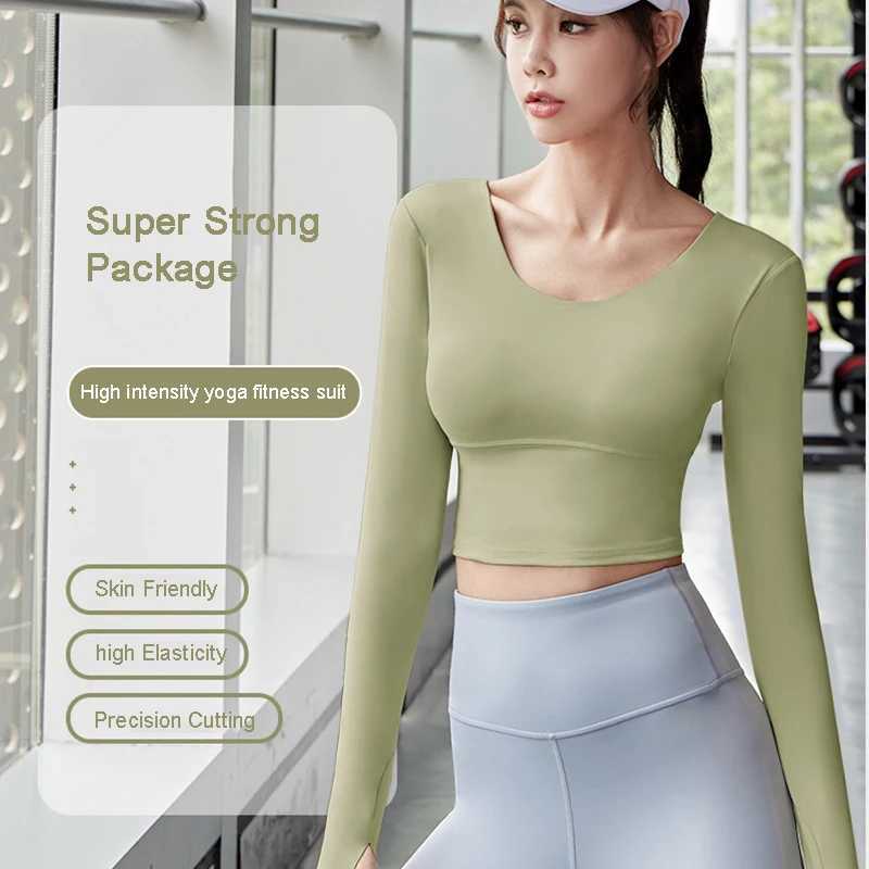 Womens cross back sweatshirt round neck long sleeved yoga crop top fitness gym workout sweatshirt backless slim fit sweatshirtXJ250410