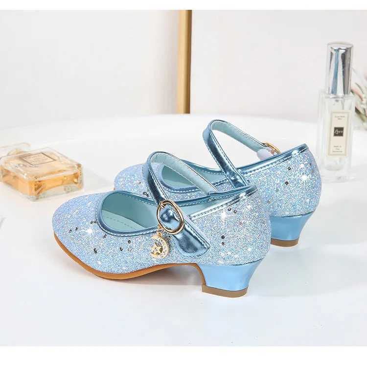 Fairy Girl High Heels Princess Shoes Halloween Role Play Children Shining Sofia Cinderella Aurora Long Hair Princess Par Dress Up Leather Shoes Z25041