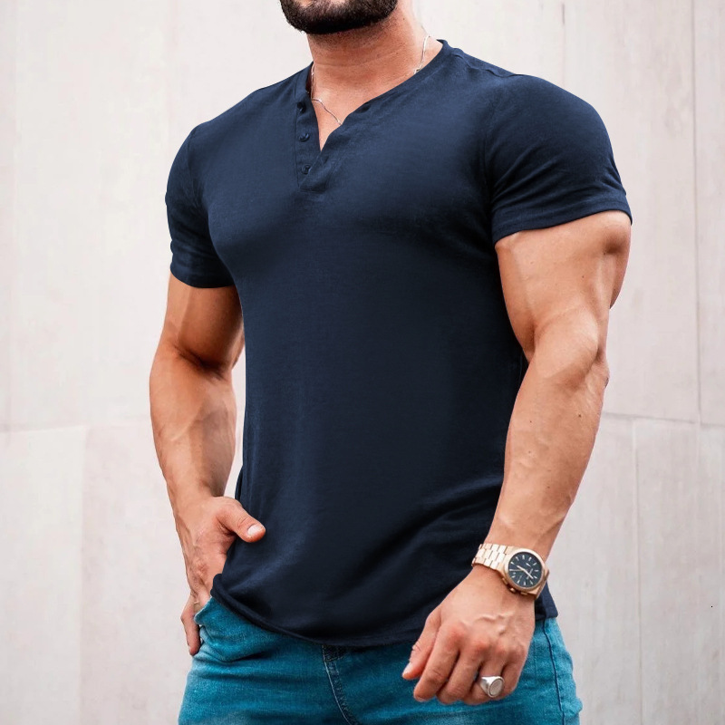 2025 Summer plus casual mens clothing Henry round neck short sleeved t-shirt casual slim fit Polo