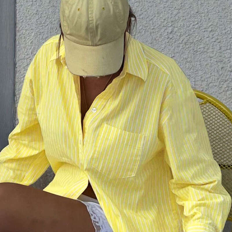 2025 Early Autumn New Cross-Border Amazon Foreign Trade INS European and American Style Elegant Long Sleeve Shirt Striped Blouse Cardigan for Women