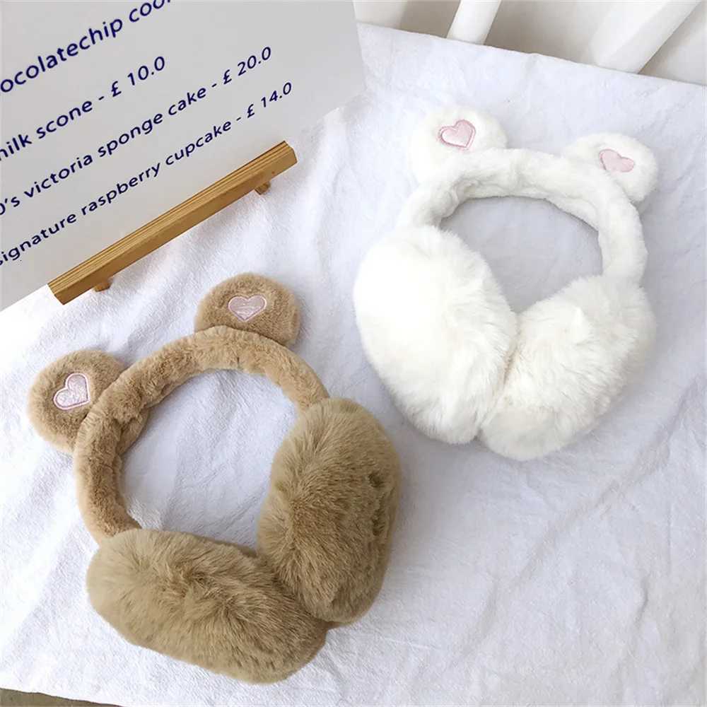Cute Bear Ears Winter Warm Earmuffs for Women Girls Kids Plush Thick Soft Ear Muffs Protect Ears Foldable Warmer Cover Earflaps W251110