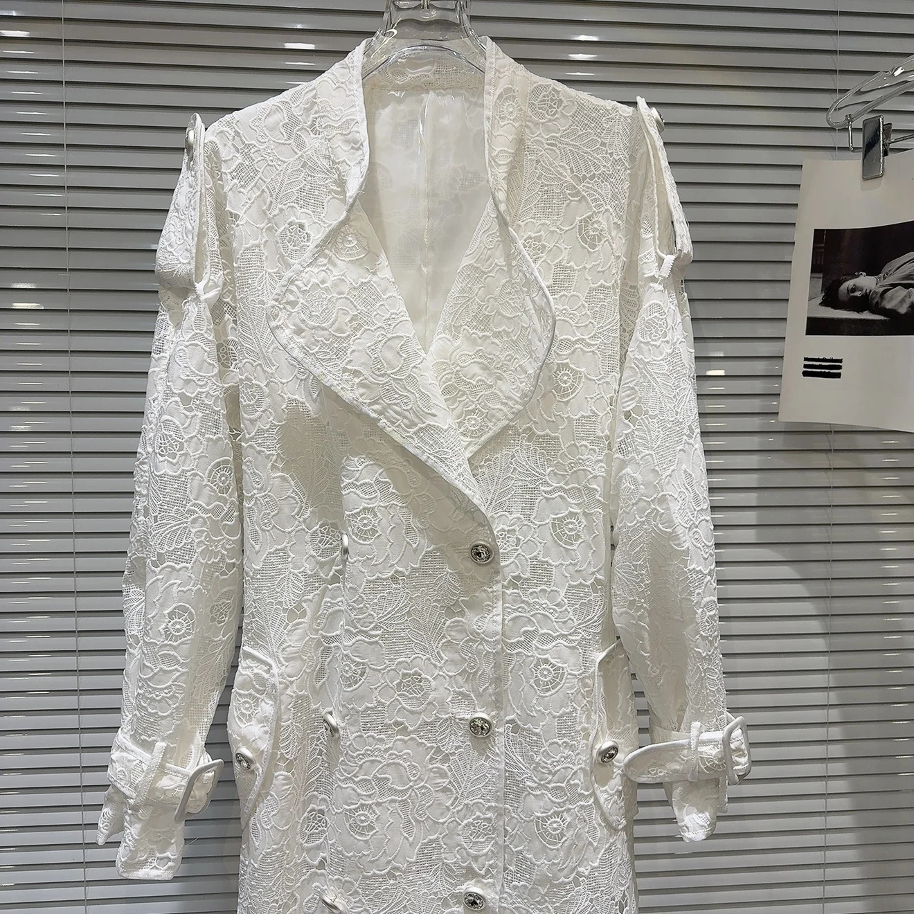 Get Spring Womens Trench Coat Double Chest Metal Buckle White Lace Windproof Machine Fully Matched Loose Ultra Thin 250410