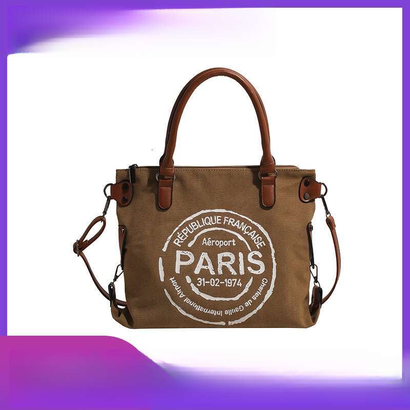 Lazy canvas casual large capacity women's commuting crossbody single shoulder letter tote bag, 2025 versatile temperament, new trendy clothing in