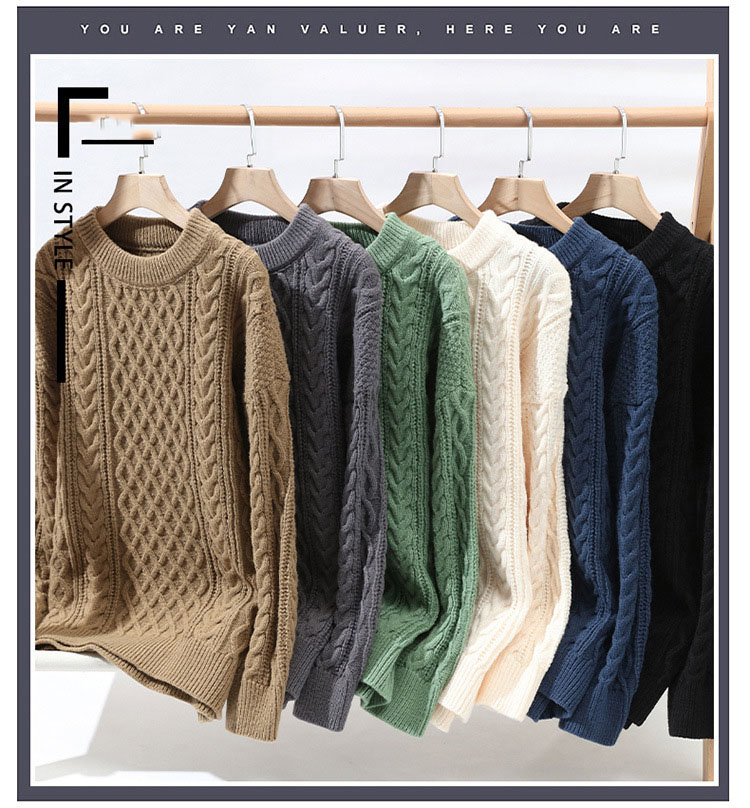 Retro twist round neck sweater men and women autumn and winter loose lazy wind thickened warmth all-match outer wear inner knitted top