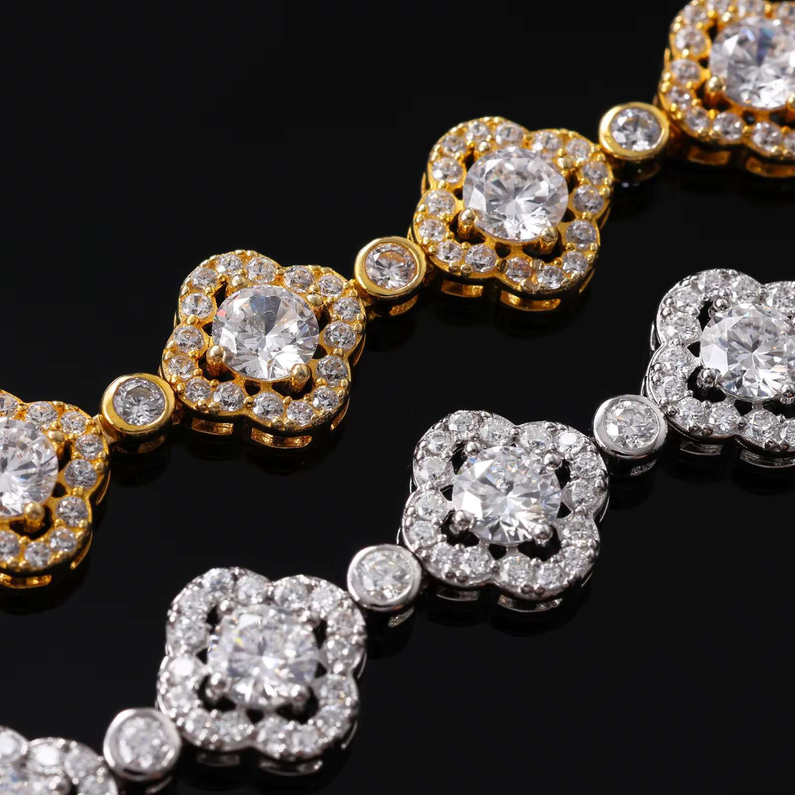 Factory Wholesale Waterproof 925 Silver VVS D Moissanite Diamond Four Leaf Tennis Bracelet Unisex Wedding/Party Hip Hop Jewelry