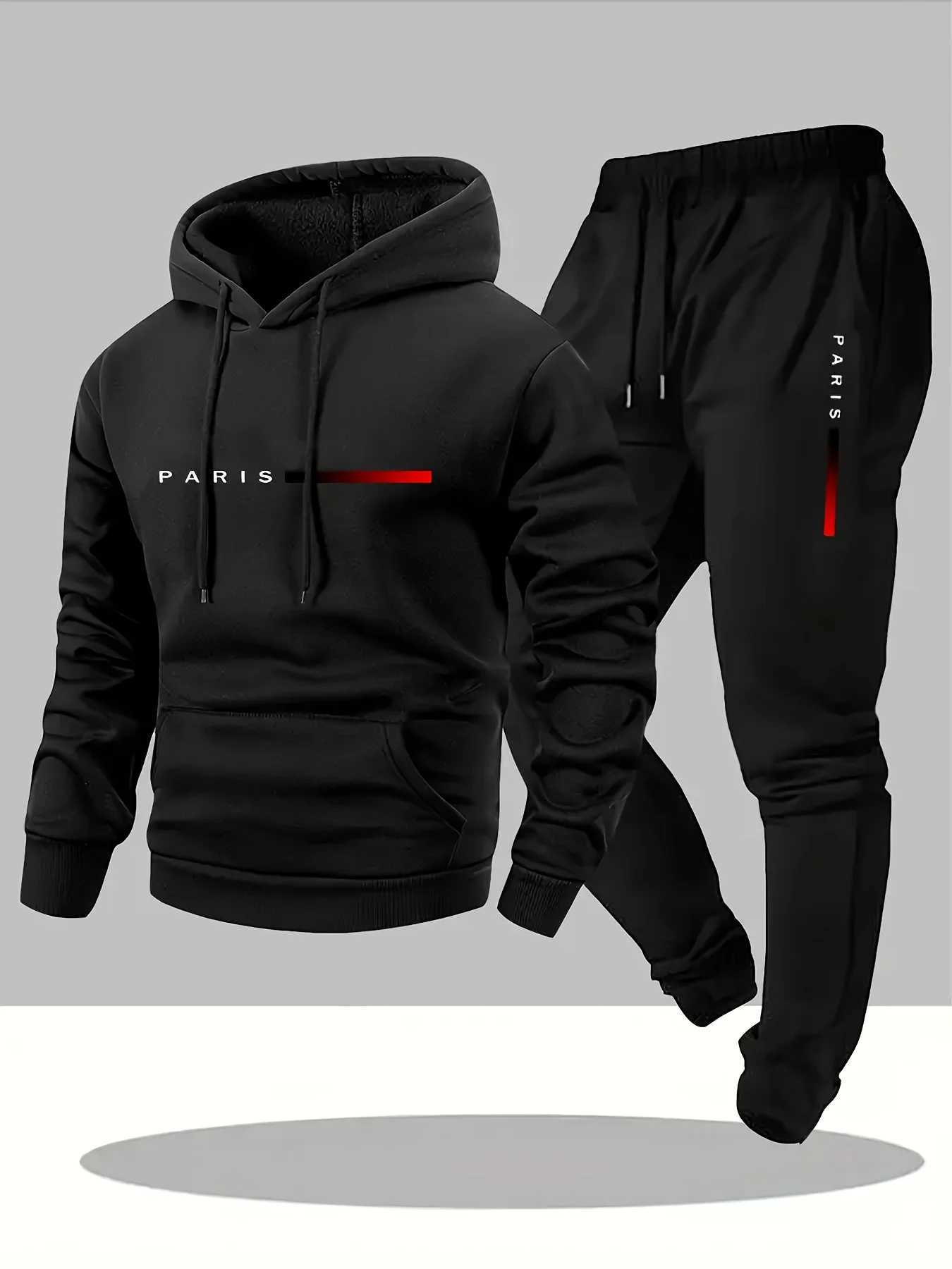 pattern Mens Hoodie and Bundled pants set fleece Autumn winter two-piece set top bottom sets windproof Warm Cotton suit W251110