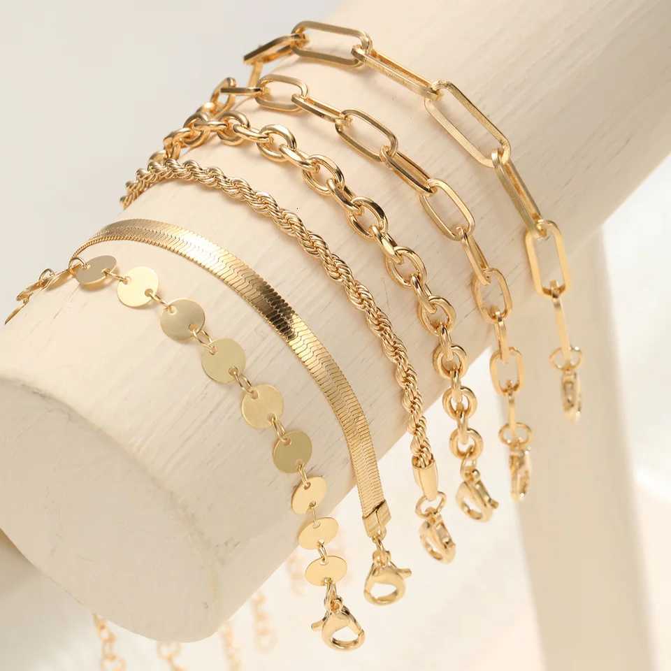 6pcs/set Exquisite Gold Color Cuban Chain Bracelets Set for Women Vintage Chic European And American Bracelet Daily Wear JewelryT251110