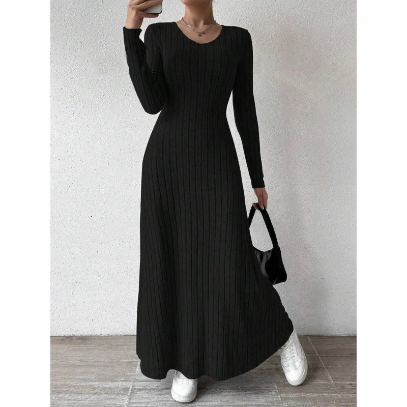 Fashionable Knitted Long Sleeve A Line Streetwear Dress For Women Smooths And Slims Your Silhouette Solid Color 251110