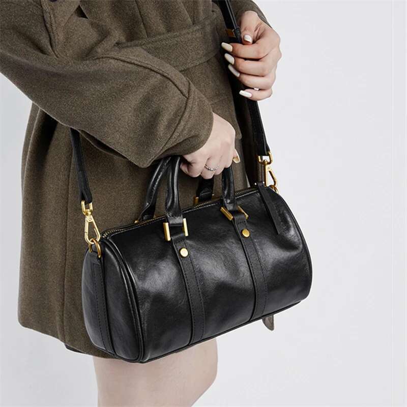 Vintage Cowhide Genuine Leather Boston Small Shoulder Crossbody Bags For Women New Trend Designer Pillow Tote Ladies Handbags