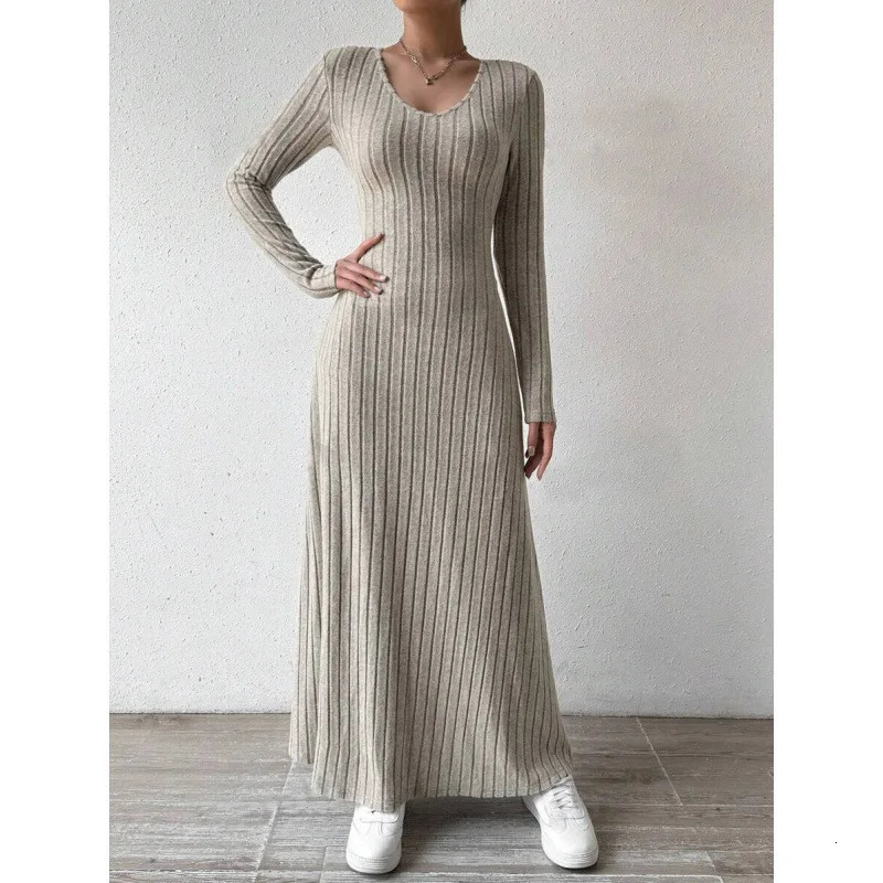Fashionable Knitted Long Sleeve A Line Streetwear Dress For Women Smooths And Slims Your Silhouette Solid Color 251110