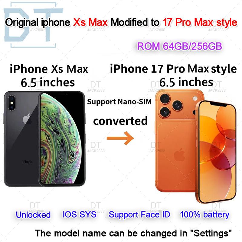 Apple Original Unlocked iphone Xs Max Covert to iphone 17 Pro Max Refurbished style Cellphone with 17Pro Max Camera appearance 4G RAM 64GB 128GB 256GB