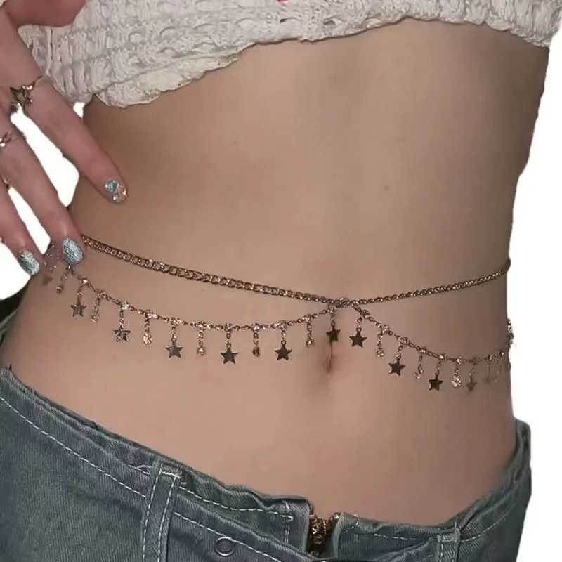 Bohemian Rhinestone star tassel pendant waist and belly chain used for warm summer bikinis sexy Rave Body jewelry beach party jewelry X250410
