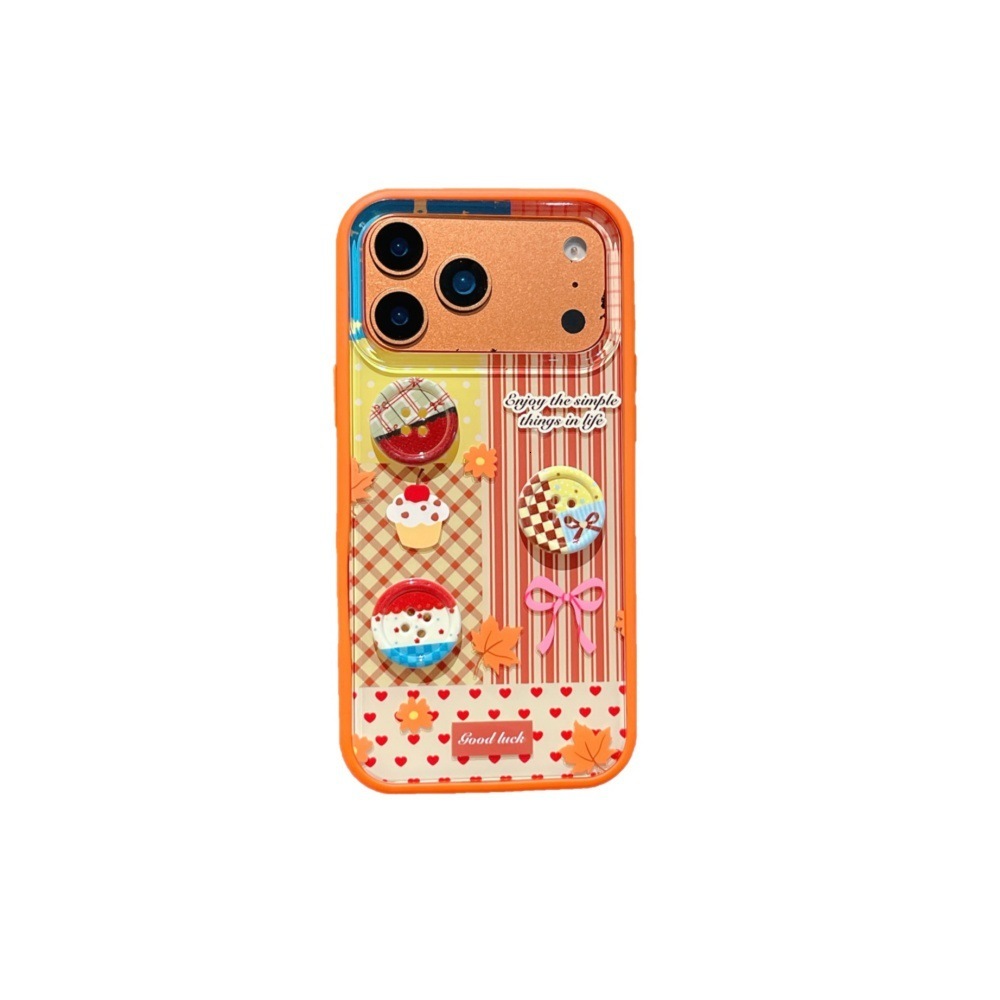 Button Stripe Phone Case Compatible with iPhone 17/16 Pro Max Autumn and Winter Cartoon Protective Cover iPhone 15/14 Shockproof