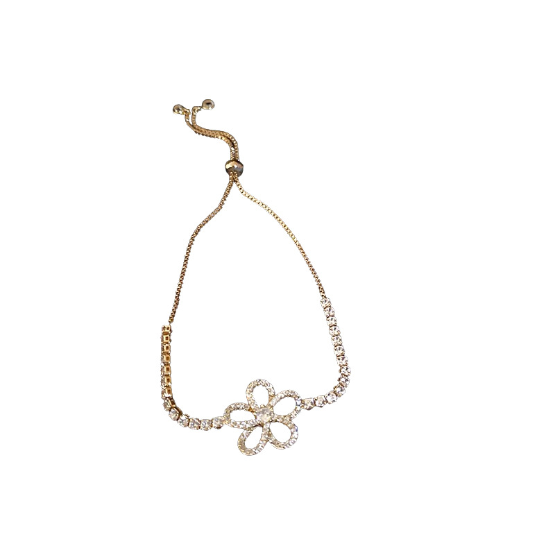 Real Gold Plated Zircon Flower Hollow New Fashionable Elegant Bracelet Vintage Light Luxury Simple Jewelry