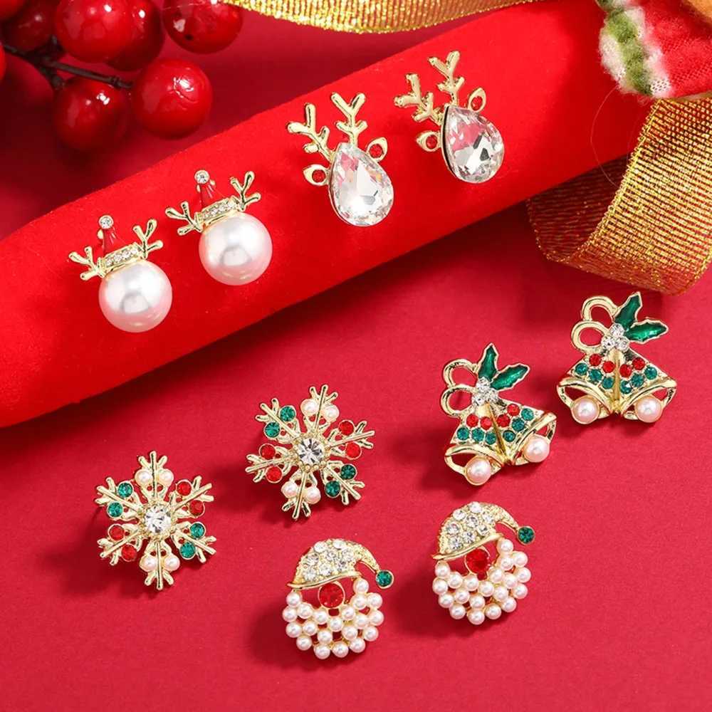 New Trendy Rhinestone Imitation Pearl Snowflake Bell Elk Christmas Hat Stud Earrings For Women Christmas Jewelry Accessories J251110