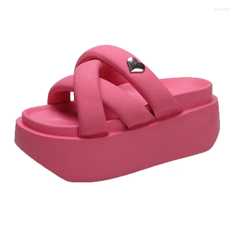 Sandals 2025 Chunky Women's Thick Bottom Wedge Heels Slides 8CM High Platform Casual Beach Flip Flops Woman