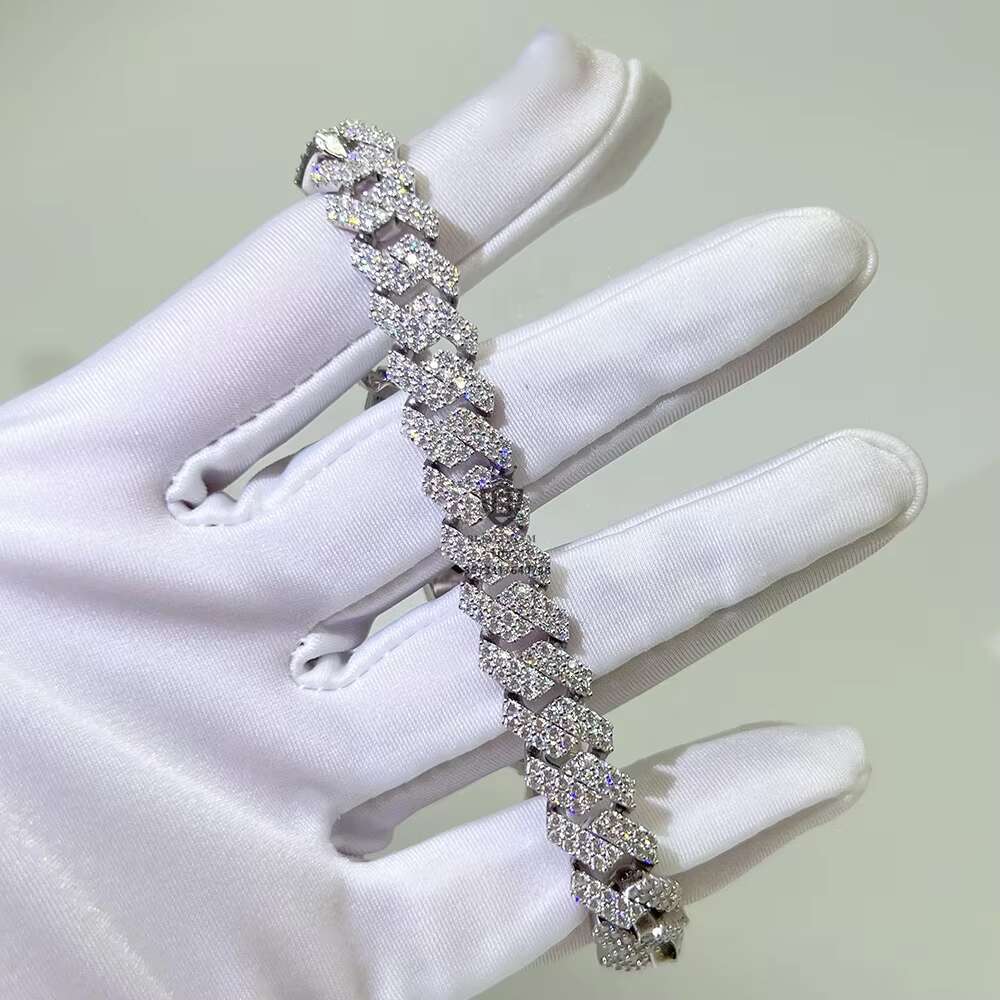 Hot Selling Wholesale Price Custom Bling 10mm Women 925 Silver Moissanite Miami Cuban Link Bracelet