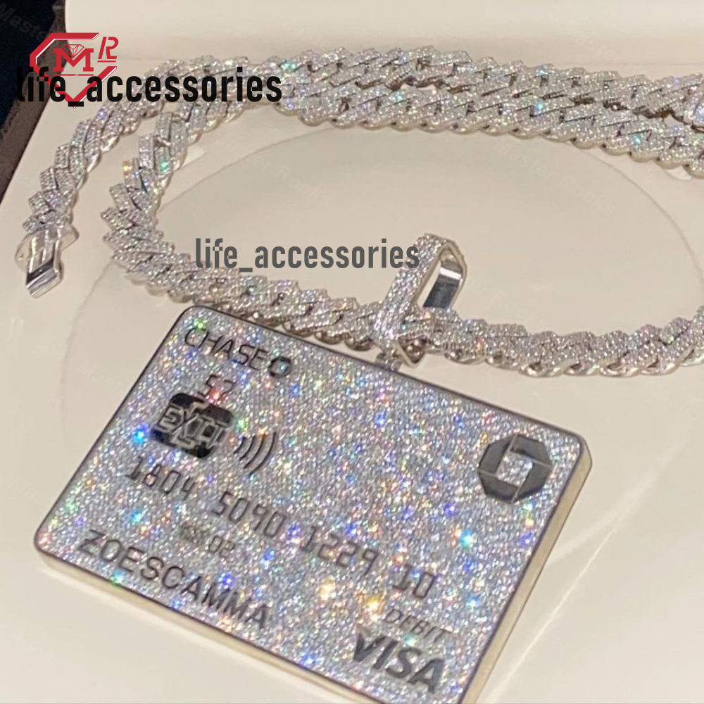 Hip Hop Custom Moissanite Pendant Credit Card Rapper 925 Silver Vvs Iced Out Diamond Moissanite Pendant