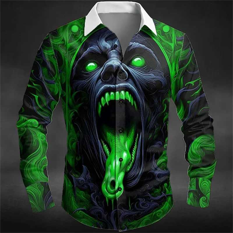 Halloween Mens Skull Dragon Flame Shirt Dark Punk Gothic Style Outdoor Holiday Summer Spring Lapel 3D Printed Lapel Shirt K251110